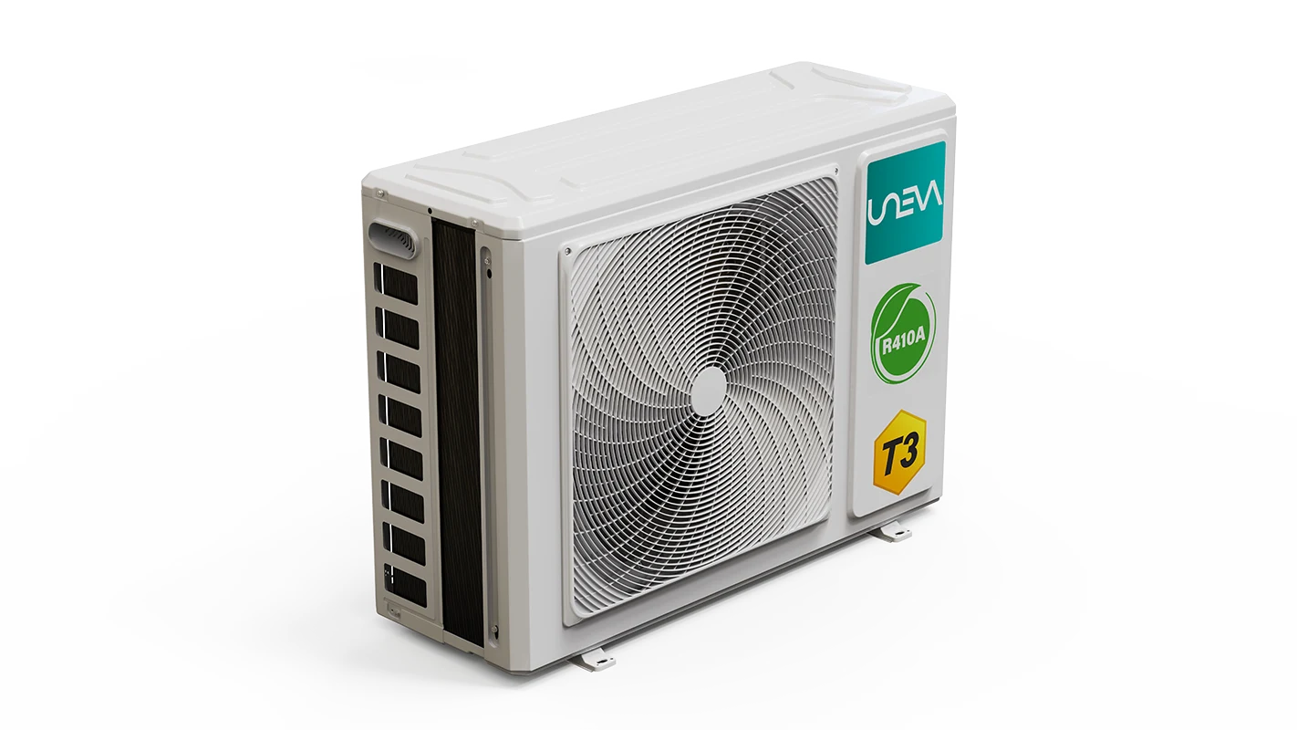 کولر گازی یونیوا سری T4 PRO — یونیت خارجی، نمای سه‌رخ